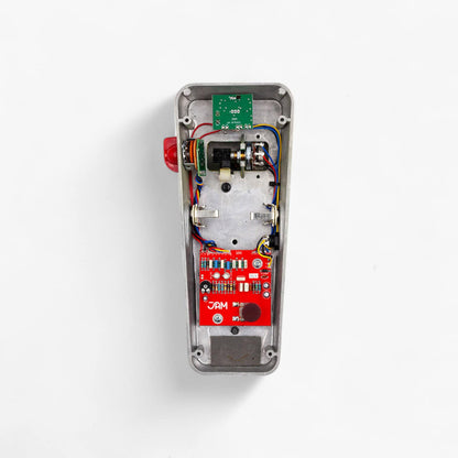 Back of JAM Pedals Wahcko with internals showing.