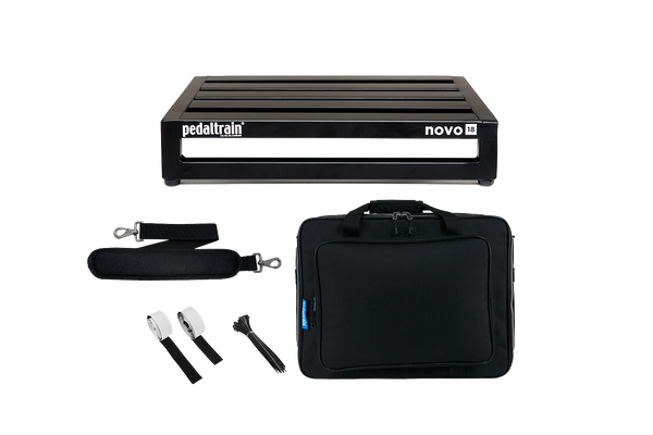 Front of Pedaltrain Novo 18 with Deluxe Soft Case and accessories.