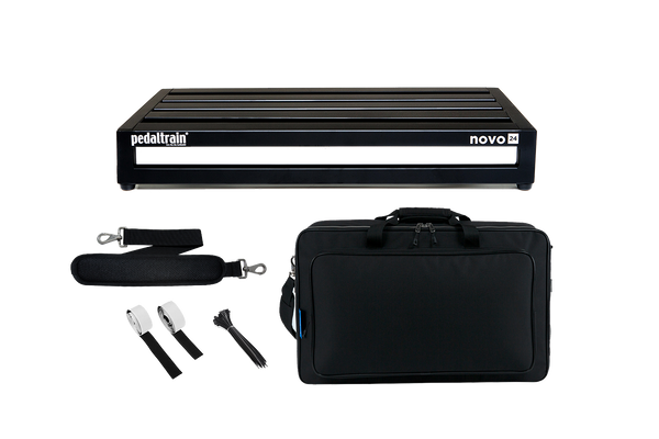 Front of Pedaltrain Novo 24 with Deluxe Soft Case and accessories.