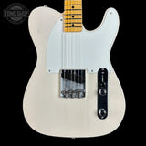 Front of Fender Custom Shop Vintage Custom 1950 Pine Esquire Time Capsule Aged White Blonde.