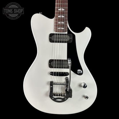 Front of Powers Electric A-Type Pearl White FF42 Anodized Camtail Matching Headstock B279.