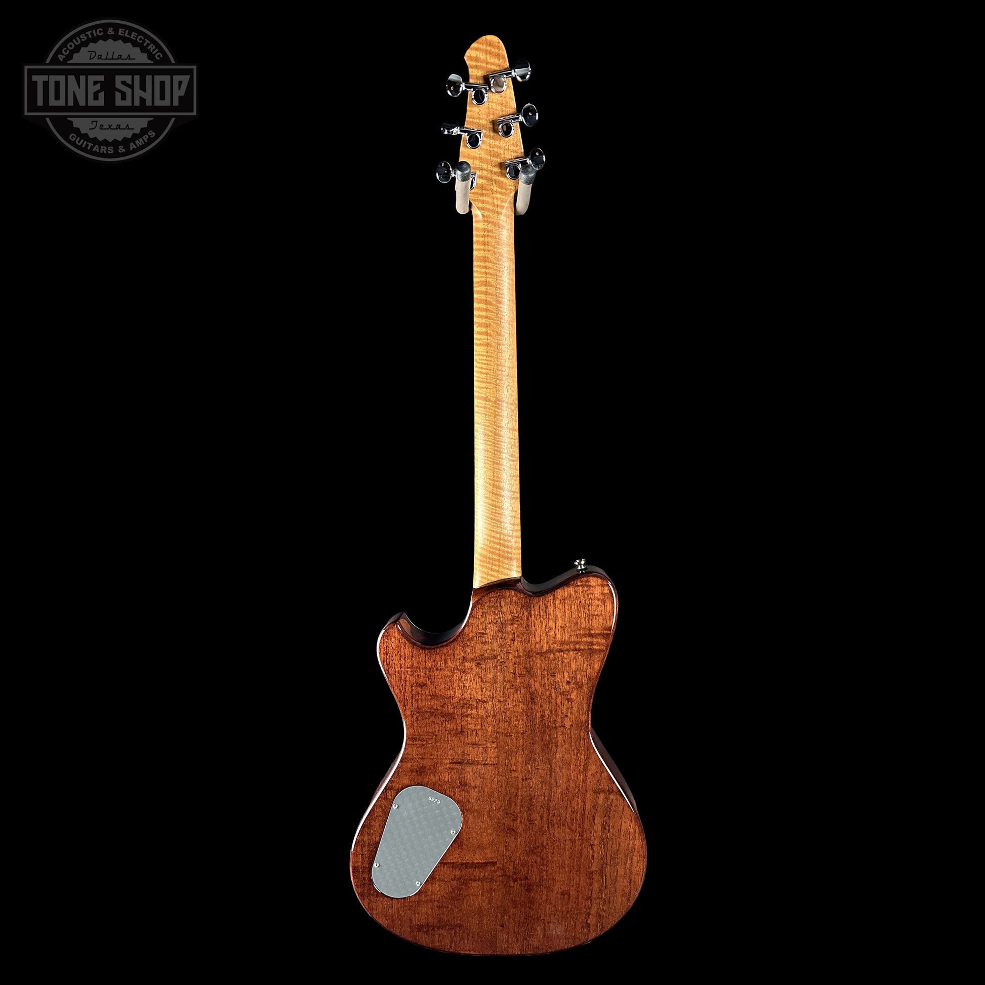 Back of Powers Electric A-Type Pearl White FF42 Anodized Camtail Matching Headstock B279.