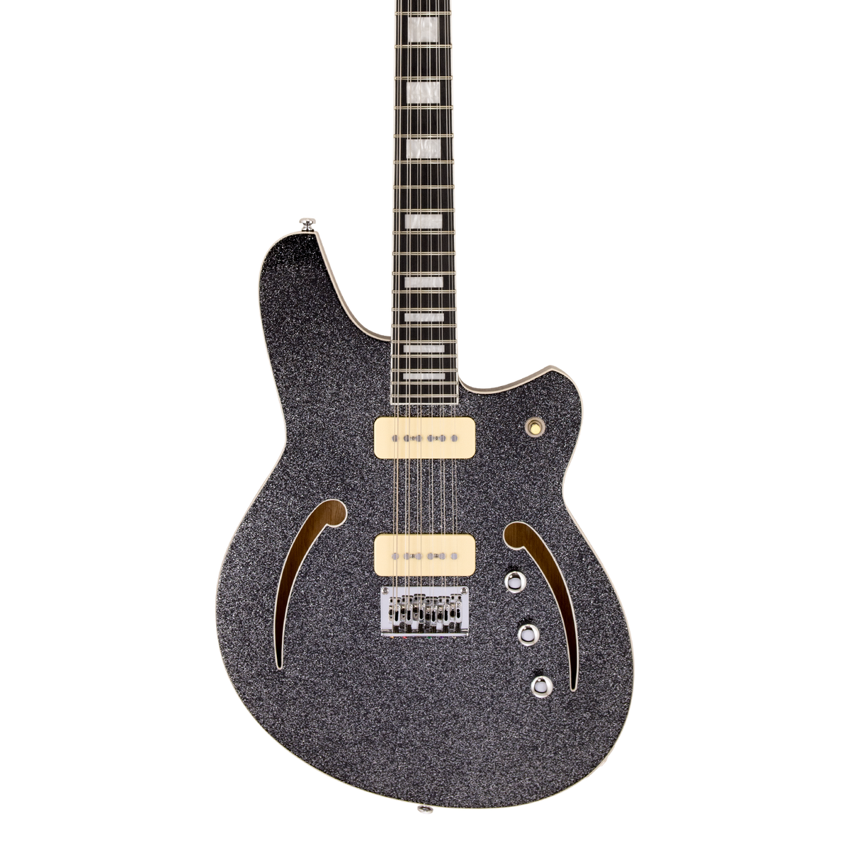 Front of Reverend Airwave 12 Black Sparkle.
