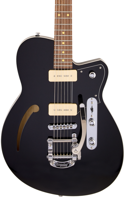 Front of Reverend Club King 290 w/Bigsby Midnight Black RW.