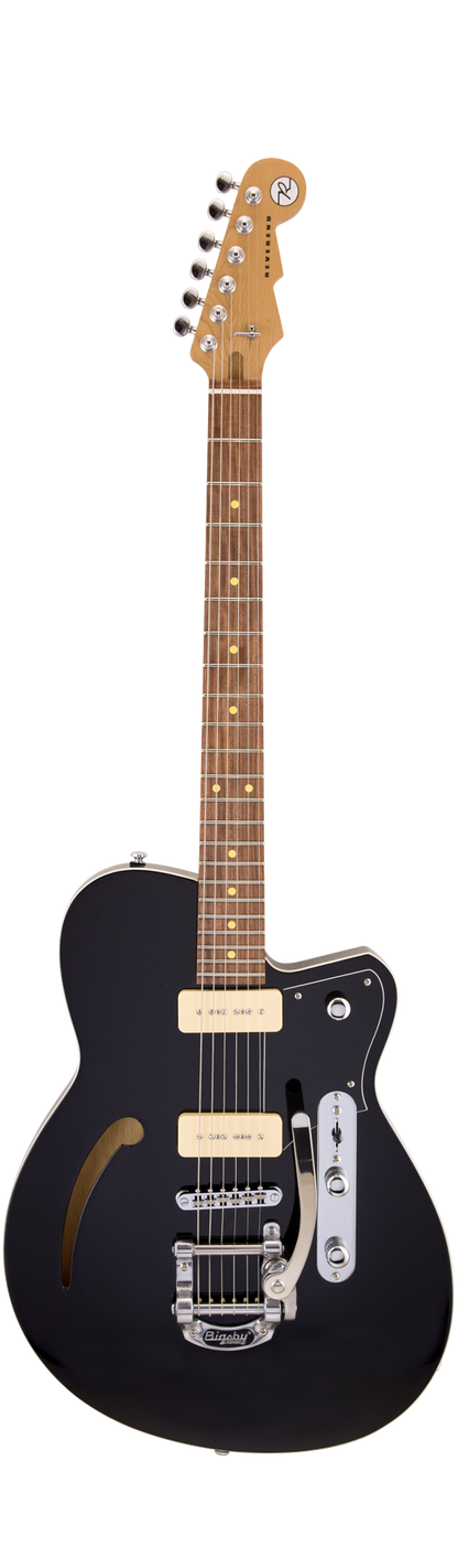 Full frontal of Reverend Club King 290 w/Bigsby Midnight Black RW.