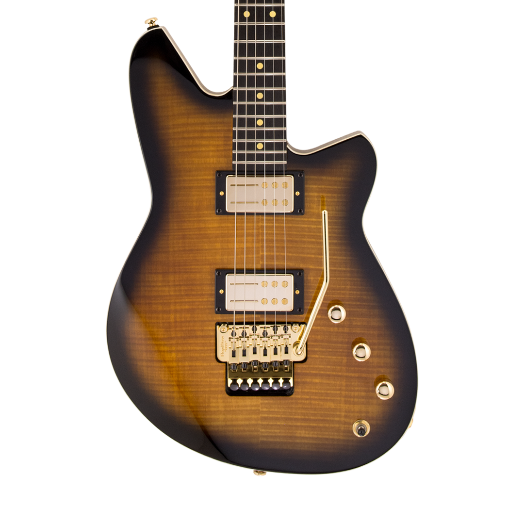 Front of Reverend Kingbolt Coffee Burst Flame Maple.