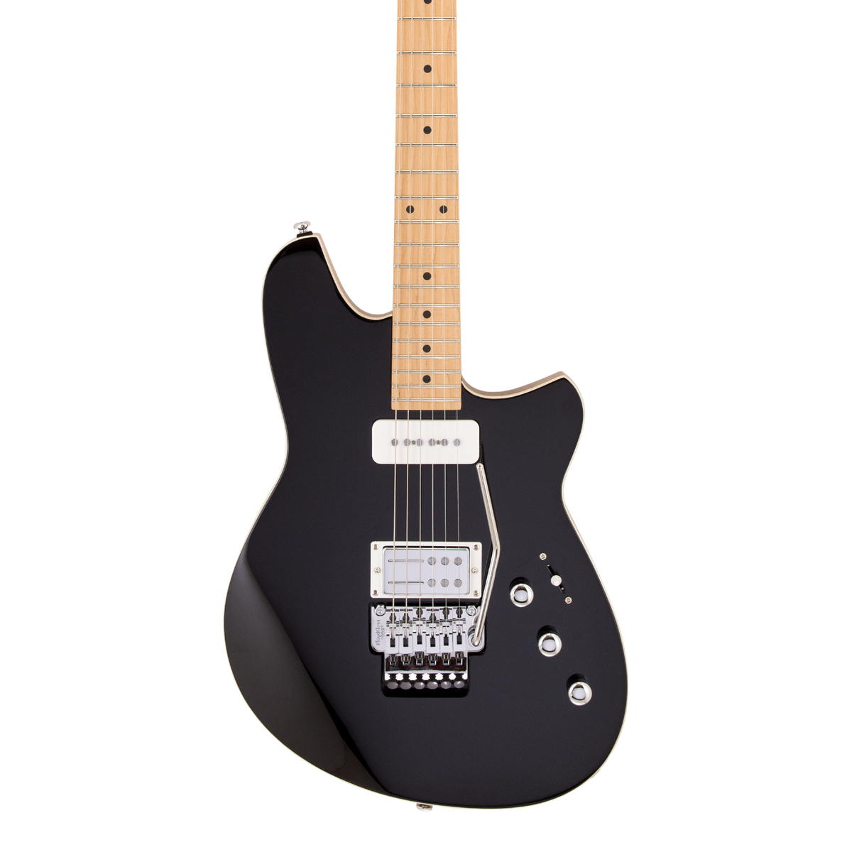 Front of Reverend Kingbolt H90 Floyd Rose Midnight Black.