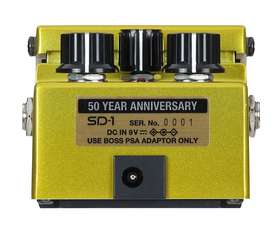 Back of Boss Limited Edition 50th Anniversary SD-1 Super Overdrive Pedal.