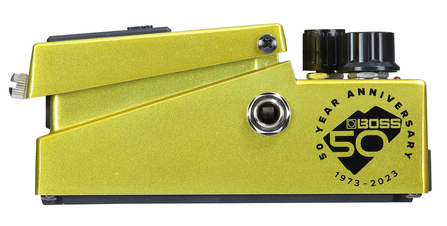 Side of Boss Limited Edition 50th Anniversary SD-1 Super Overdrive Pedal.