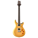 A PRS SE DGT Gold Top electric guitar  with a dark brown neck and headstock, featuring dual humbucker pickups, chrome hardware, and red control knobs, shown against a plain white background.