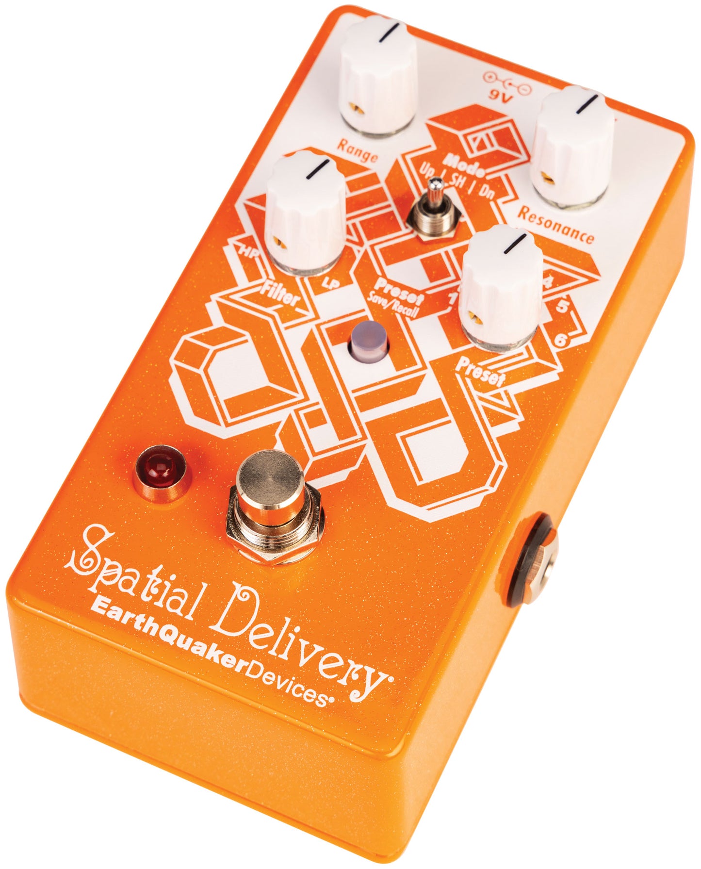 Front right angle of Earthquaker Devices Spatial Delivery V3 Envelope Filter w/ Sample & Hold.