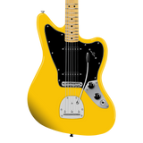 Front of Squier Affinity FSR Jaguar Graffiti Yellow.