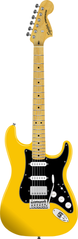 Full frontal of Squier Affinity FSR Stratocaster HSS Graffiti YellowSquier Affinity FSR Stratocaster HSS Graffiti Yellow.