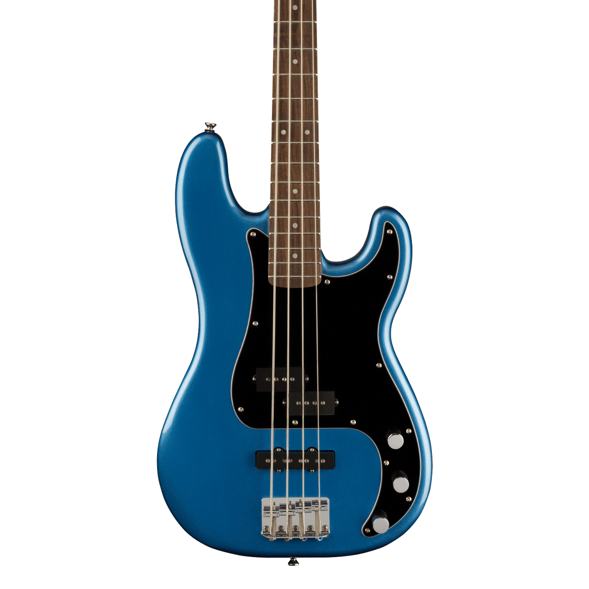 Front of Squier Affinity Series Precision Bass PJ Bass Laurel Fingerboard Lake Placid Blue.
