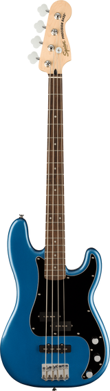 Full frontal of Squier Affinity Series Precision Bass PJ Bass Laurel Fingerboard Lake Placid Blue.