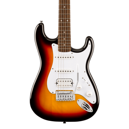 Front of Squier Affinity Series Stratocaster Junior HSS 3-Color Sunburst.