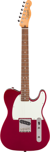 Full frontal of Squier Classic Vibe Custom Esquire Laurel  Parchment Pickguard Candy Apple Red.