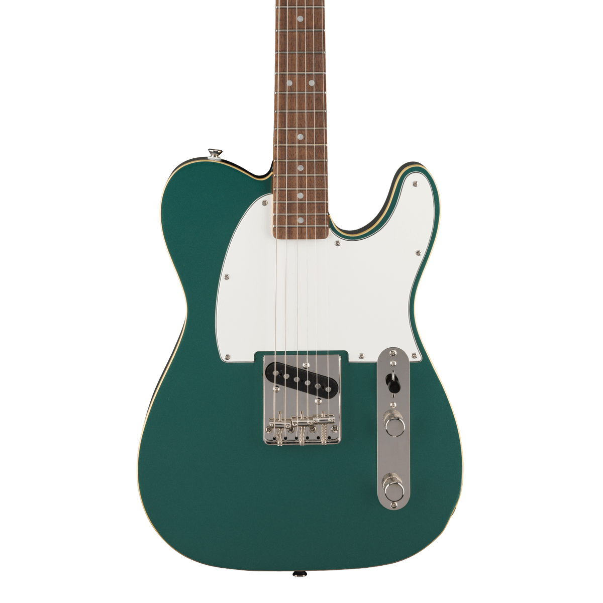 Front of Squier Classic Vibe Custom Esquire Laurel  Parchment Pickguard Sherwood Green.