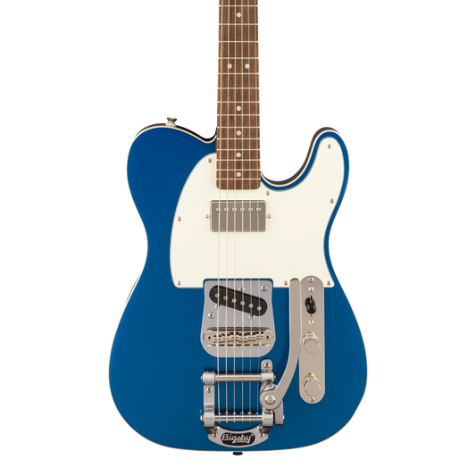 Front of Squier Classic Vibe Custom Telecaster SH with Bigsby Parchment Pickguard Lake Placid Blue.