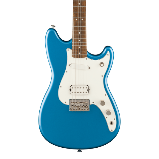 Front of Squier Classic Vibe Duo-Sonic HS Laurel  Parchment Pickguard Lake Placid Blue.