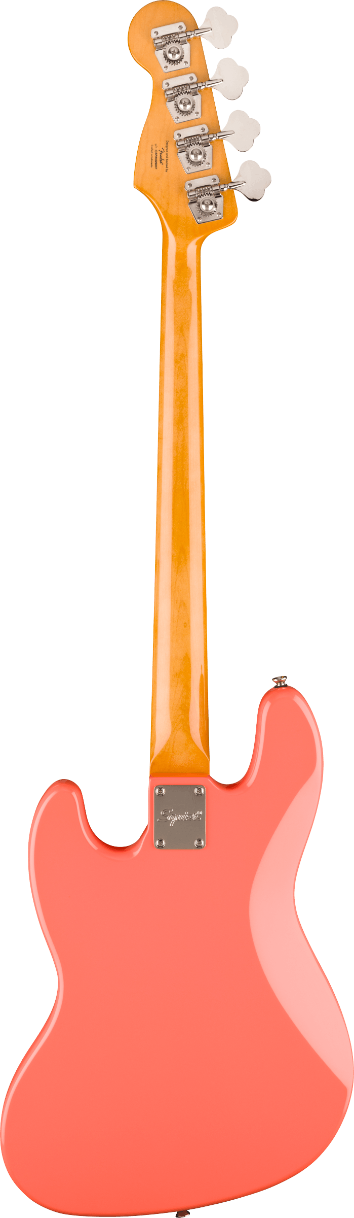 Back of Squier Classic Vibe '60s Jazz Bass Laurel Tortoishell Pickguard Tahitian Coral.