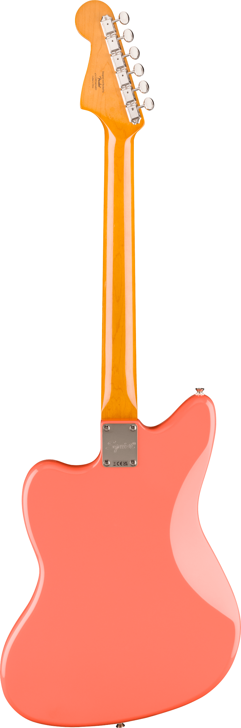 Back of Squier Classic Vibe '60s Jazzmaster Laurel Tortioshell Pickguard Tahitian Coral.