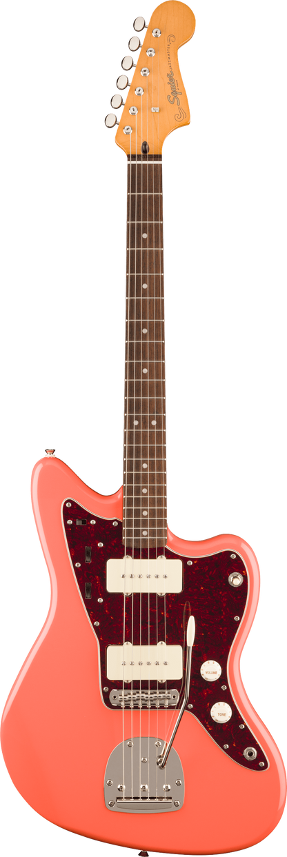 Full frontal of Squier Classic Vibe '60s Jazzmaster Laurel Tortioshell Pickguard Tahitian Coral.