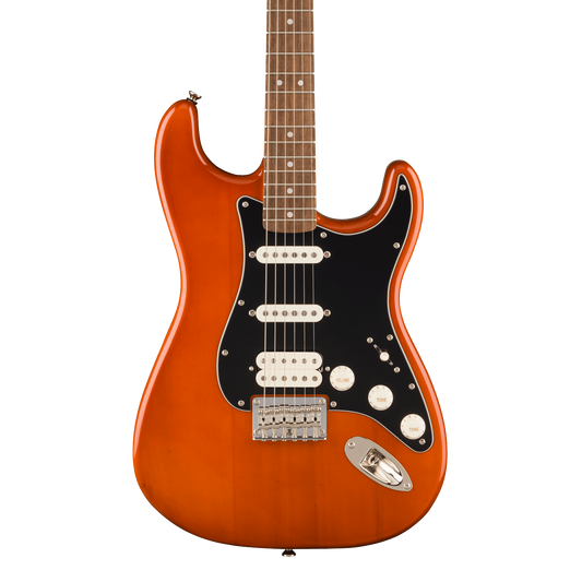 Front of Squier Classic Vibe '70s Stratocaster HT HSS Laurel  Black Pickguard Mocha.