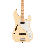 Front of Squier Paranormal Precision Bass Thinline SJ Maple Vintage White.