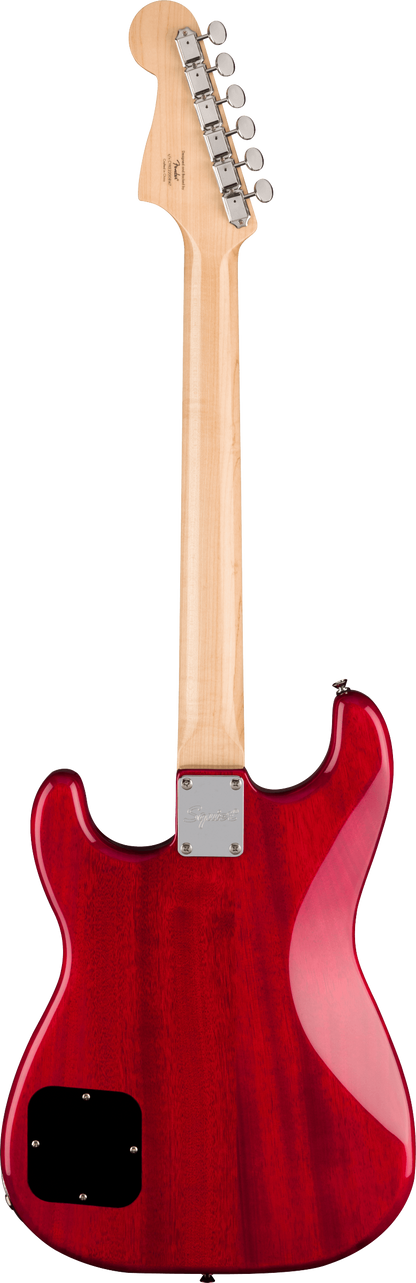 Back of Squier Paranormal Strat-O-Sonic Crimson Red Transparent.
