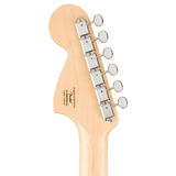 Back of headstock of Squier Paranormal Stratocaster Deluxe Laurel 3-Color Sunburst.