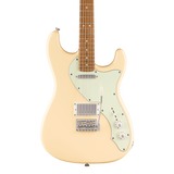 Front of Squier Paranormal Stratocaster Deluxe Laurel Vintage White.