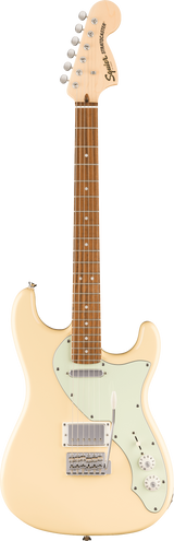 Full frontal of Squier Paranormal Stratocaster Deluxe Laurel Vintage White.