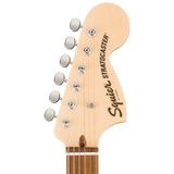 Headstock of Squier Paranormal Stratocaster Deluxe Laurel Vintage White.