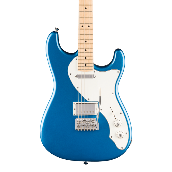 Front of Squier Paranormal Stratocaster Deluxe Maple Lake Placid Blue.