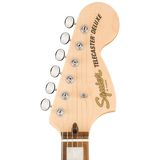 Headstock of Squier Paranormal Troublemaker Telecaster Deluxe Bigsby Laurel Black.