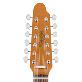 Headstock of Squier Paranormal Troy Van Leeuwen Telecaster XII Copper.