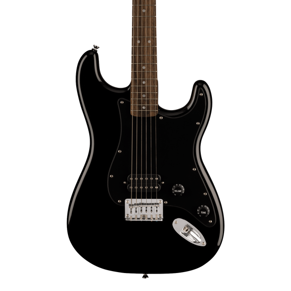 Front of Squier Sonic Stratocaster HT H Laurel Fingerboard Black.
