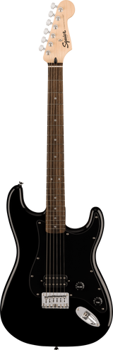 Full frontal of Squier Sonic Stratocaster HT H Laurel Fingerboard Black.
