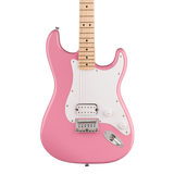 Front of Squier Sonic Stratocaster HT H Maple Fingerboard Flash Pink.
