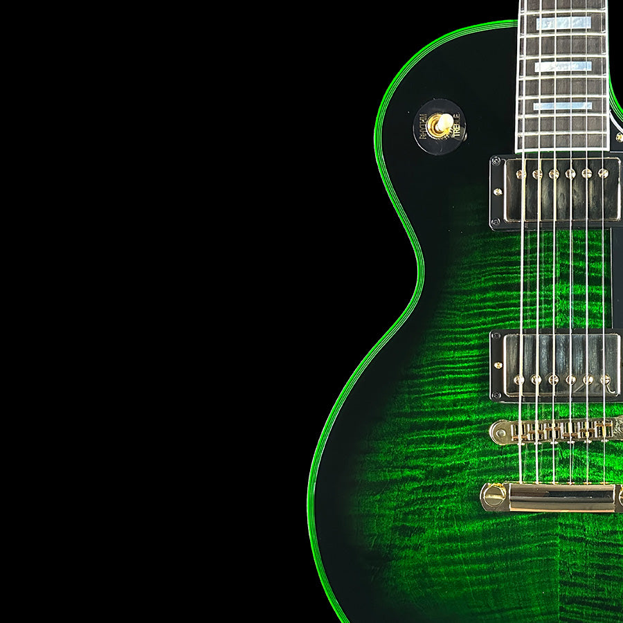 Closeup of green guitar