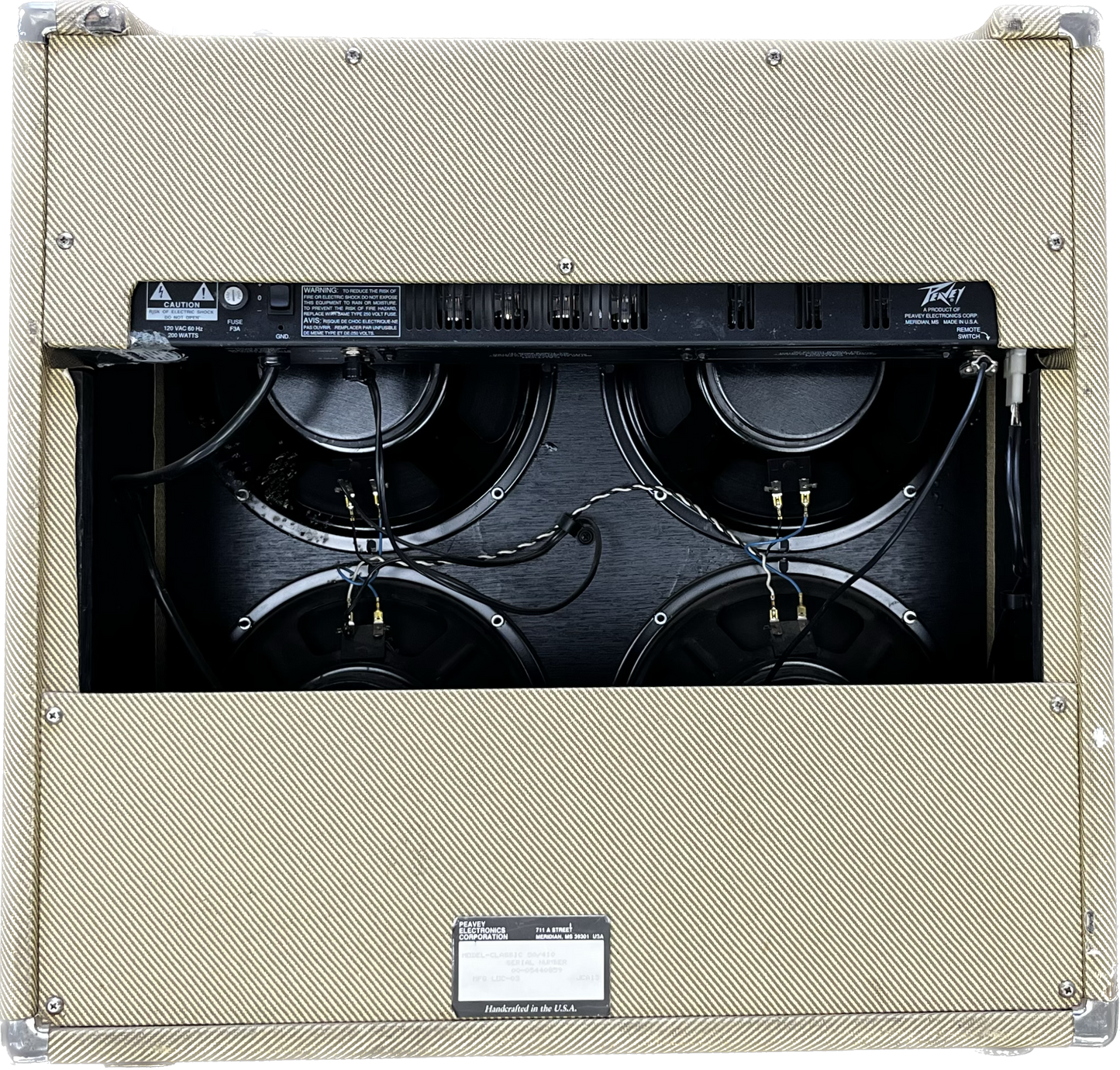 Back of Used 1992 Peavey Classic 50 4X10 50 Watt Tweed TFW2530
