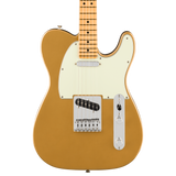 Fender Telecaster electric guitar body in metallic gold with a cream pickguard, chrome hardware, and maple neck, shown against a plain white background.