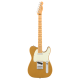 A classic Fender Telecaster electric guitar in a metallic gold finish, featuring a cream pickguard and maple neck, shown against a plain white background.