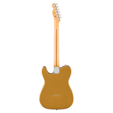 Fender Telecaster electric guitar shown from the back, featuring a glossy tan gold finish, maple neck, and white tailpiece on a solid white background.