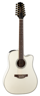 Full frontal of Takamine GD37CE12PW 12 String Pearl White.