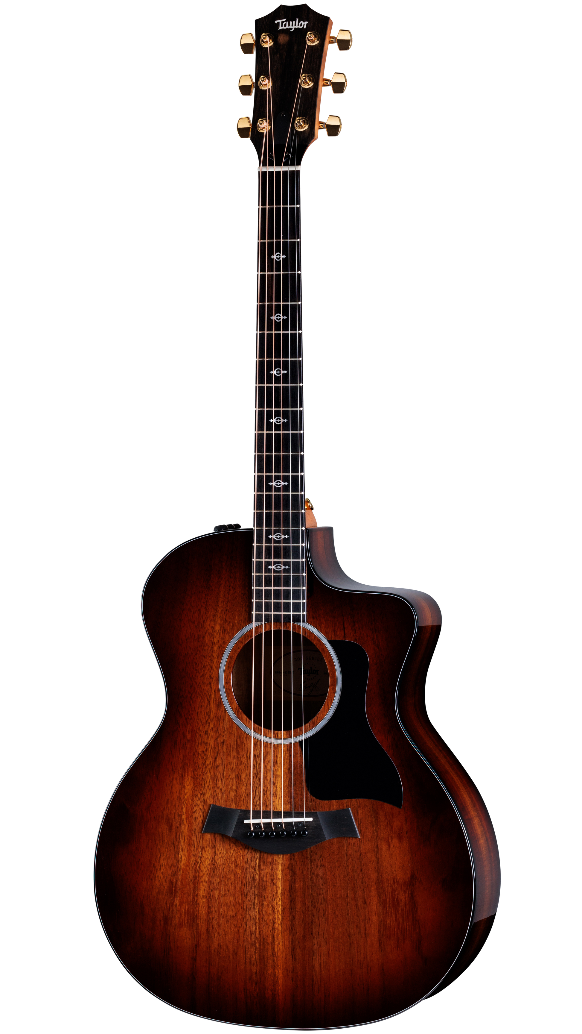 Full frontal of Taylor 224ce-K DLX Shaded Edge Burst.