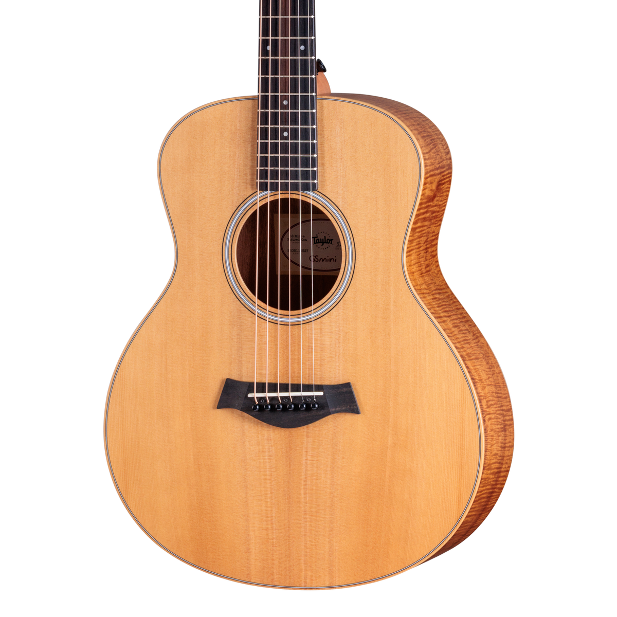 Front of Taylor GS Mini-e LTD Figured Koa.