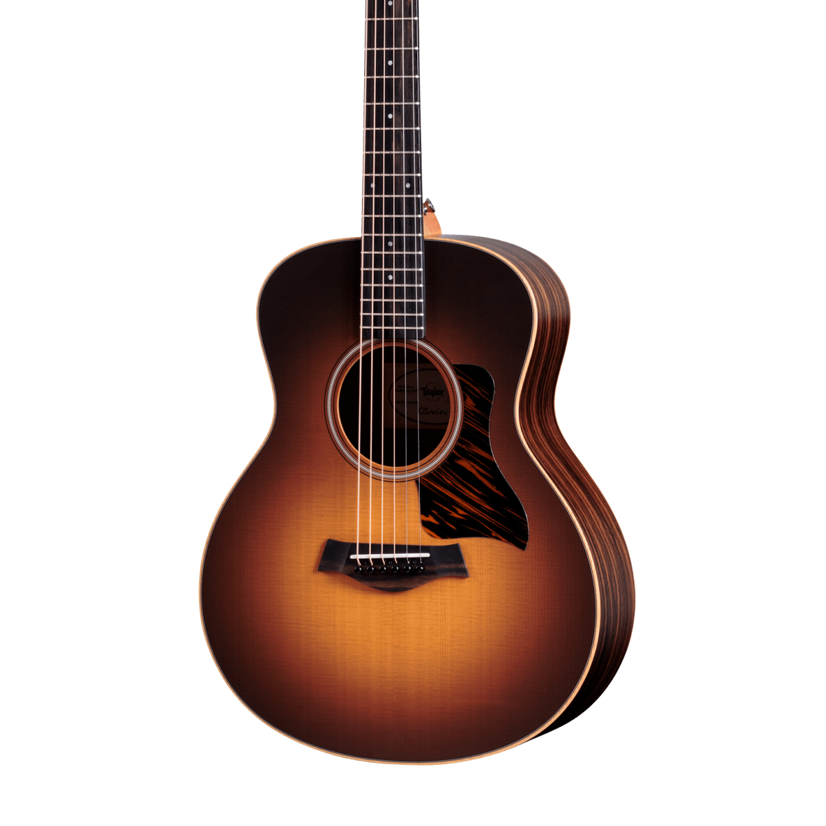 Front of Taylor GS Mini-e RW Sunburst.