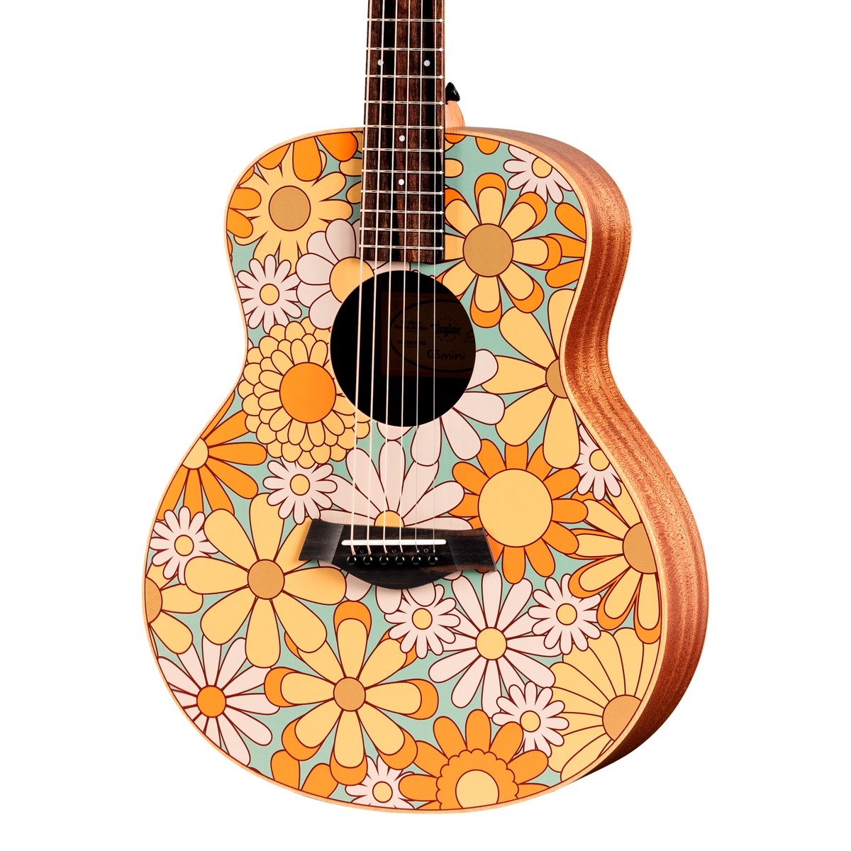 Front of Taylor GS Mini-e Special Edition Floral Blue.